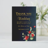 エレガントミッドナイトブルー金ゴールドレッドフローラ結婚ズ サンキューカード (スタンド正面)