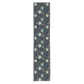 エレガントミッドナイトブルー&金ゴールドフローラクリスマス ショートテーブルランナー (正面)