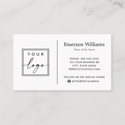 エレガントミニマカスタムリストのロゴ白または任意の色 名刺 (正面)