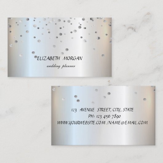 エレガントミニマスタイリッシュリスト、シルバー紙吹雪 名刺 (正面/裏面)