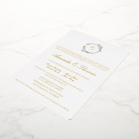エレガントミニマスペインの結婚テーマ 箔招待状 (回転した状態)