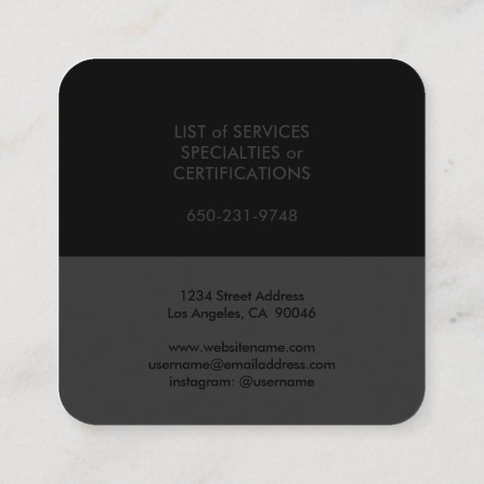 エレガントミニマモダンリストプレインブラックグレーシンプル スクエア名刺 (裏面)