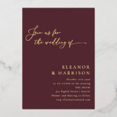 エレガントミニマモダンリストBurgundy結婚 Script 箔招待状 (正面)