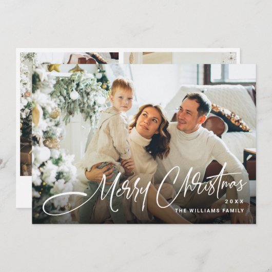 エレガントミニマモダンリストChristmas 3 Photo シーズンカード (正面/裏面)