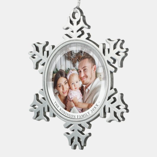 エレガントミニマユニークリストの写真スタイリッシュ スノーフレークピューターオーナメント (右)