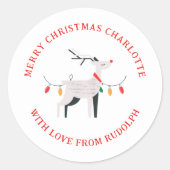 エレガントミニマリストのトナカイのクリスマスファミリー名 ラウンドシール (正面)