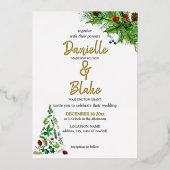エレガントミニマリスト水の色のクリスマス結婚の 箔招待状 (正面)