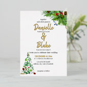 エレガントミニマリスト水の色のクリスマス結婚の 箔招待状 (立ち正面)