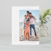 エレガントミニマルなクリスマスフォトシルバー 箔シーズンカード (立ち正面)