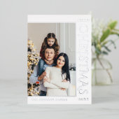 エレガントミニマルなクリスマスフォトシルバー 箔シーズンカード (立ち正面)