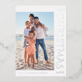 エレガントミニマルなクリスマスフォトシルバー 箔シーズンカード