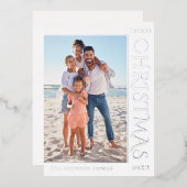 エレガントミニマルなクリスマスフォトシルバー 箔シーズンカード (正面/裏面)