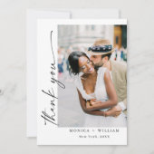 エレガントミニマルな手書き結婚の5枚の写真 サンキューカード (正面)