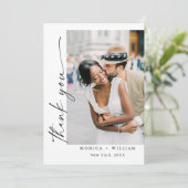 エレガントミニマルな手書き結婚の5枚の写真 サンキューカード (スタンド正面)
