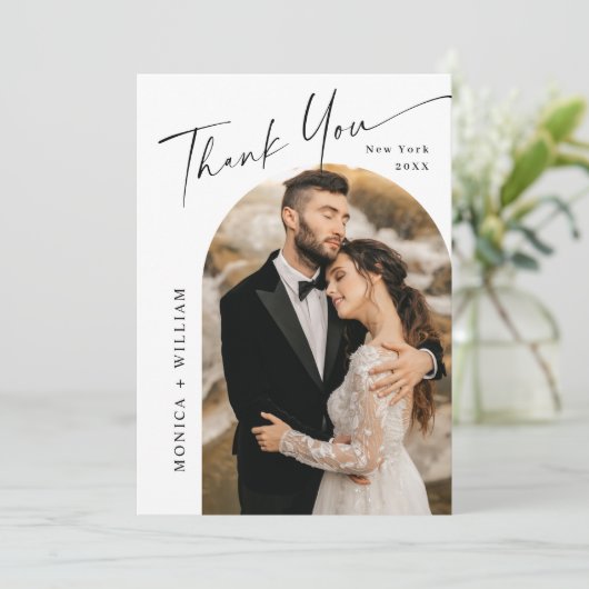 エレガントミニマルな手書き結婚の5枚の写真 サンキューカード (スタンド正面)