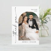 エレガントミニマルな手書き結婚の5枚の写真 サンキューカード (スタンド正面)