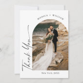 エレガントミニマルな手書き結婚の5枚の写真 サンキューカード (正面)