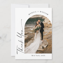 エレガントミニマルな手書き結婚の5枚の写真 サンキューカード