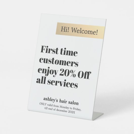 エレガントミニマルはっきりしたフェイク金ゴールドストライプサロン 台座サイン (正面)