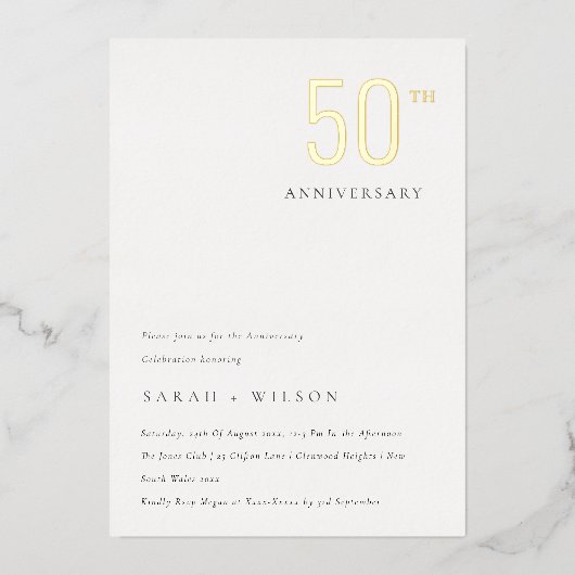 エレガントミニマルはっきりした金ゴールド 箔招待状 (正面)