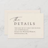 エレガントミニマルアイボリー結婚タイポグラフィ詳細 エンクロージャーカード (正面/裏面)