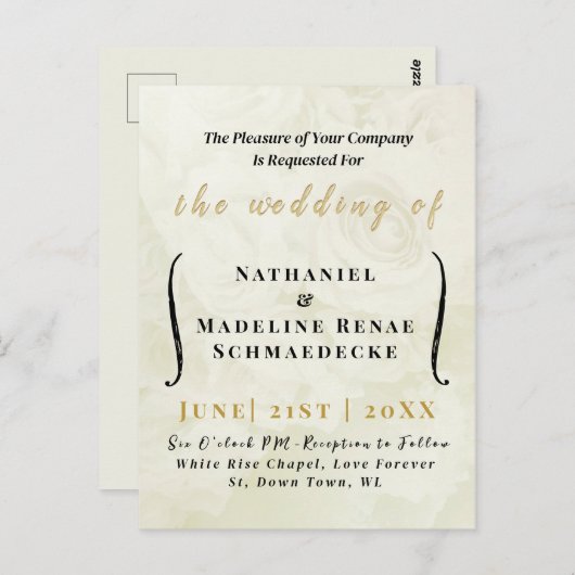 エレガントミニマルアイボリー結婚式招待状はがき。 ポストカード (正面/裏面)