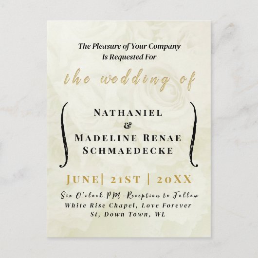 エレガントミニマルアイボリー結婚式招待状はがき。 ポストカード (正面)