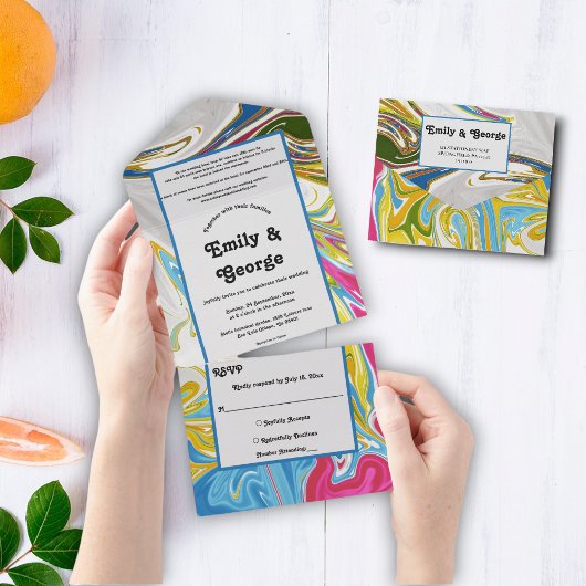 エレガントミニマルカラフル絵画抽象芸術結婚s オールインワン招待状