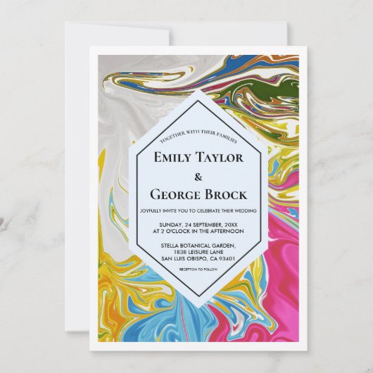 エレガントミニマルカラフル絵画抽象芸術結婚s 招待状 (正面)