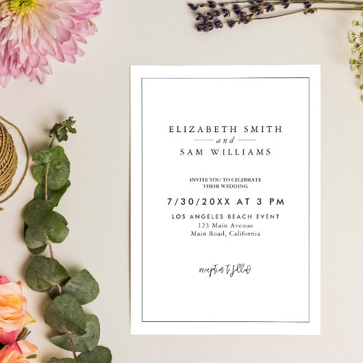 エレガントミニマルクラシック結婚白黒 招待状