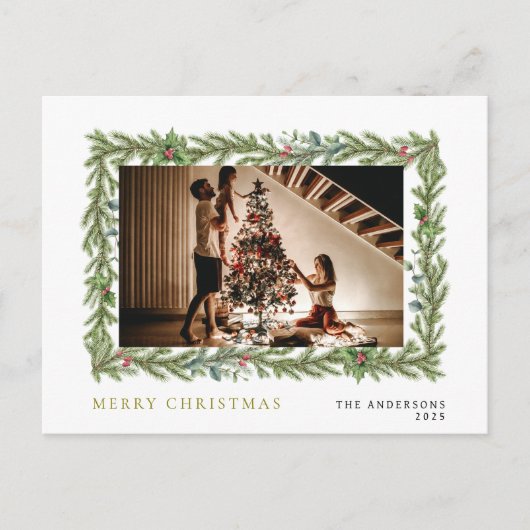 エレガントミニマルクリスマス | ファミリーモダンポートレート シーズンポストカード (正面)