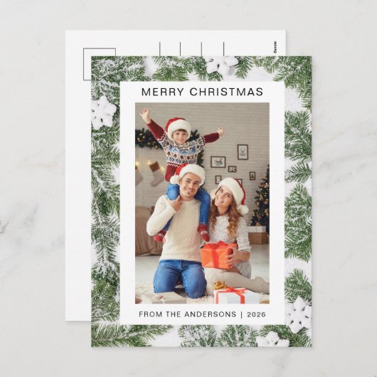 エレガントミニマルクリスマス | 家族モダン1の写真 シーズンポストカード (正面/裏面)