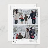 エレガントミニマルクリスマス | 家族モダン2枚の写真 シーズンポストカード (正面/裏面)
