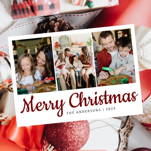 エレガントミニマルクリスマス | 家族モダン3枚の写真 シーズンカード
