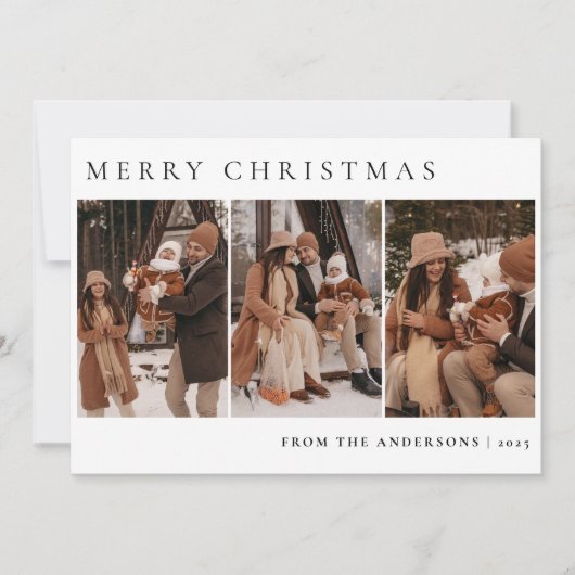 エレガントミニマルクリスマス | 家族モダン3枚の写真 シーズンカード (正面)