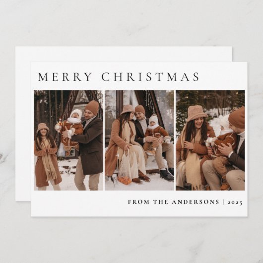 エレガントミニマルクリスマス | 家族モダン3枚の写真 シーズンカード (正面/裏面)