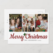 エレガントミニマルクリスマス | 家族モダン3枚の写真 シーズンポストカード (正面/裏面)