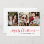 エレガントミニマルクリスマス | 家族モダン3枚の写真 シーズンポストカード (正面/裏面)