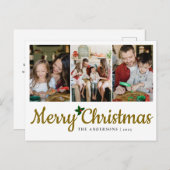 エレガントミニマルクリスマス | 家族モダン3枚の写真 シーズンポストカード (正面/裏面)