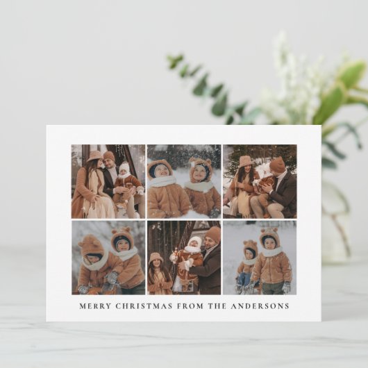 エレガントミニマルクリスマス | 家族モダン6枚の写真 シーズンカード (スタンド正面)