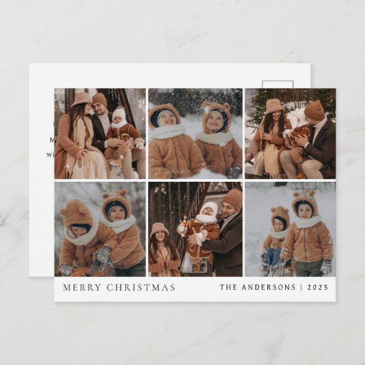 エレガントミニマルクリスマス | 家族モダン6枚の写真 シーズンポストカード (正面/裏面)