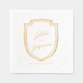エレガントミニマルクレストカップル名結婚前&日付 箔ナプキン (正面)