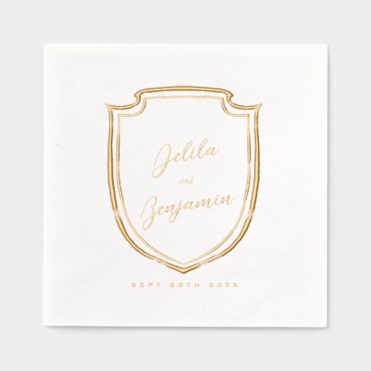 エレガントミニマルクレストカップル名結婚前&日付 箔ナプキン (正面)