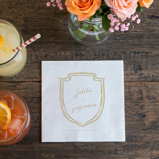 エレガントミニマルクレストカップル名結婚前&日付 箔ナプキン