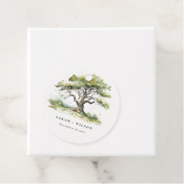 エレガントミニマルグリーンウォーター色オーク結婚ツリー フェイバータグ