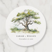 エレガントミニマルグリーンウォーター色オーク結婚ツリー フェイバータグ (正面)