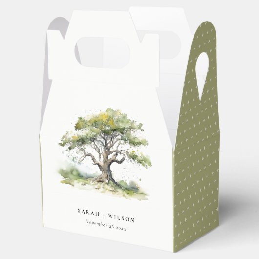 エレガントミニマルグリーンウォーター色オーク結婚ツリー フェイバーボックス (オープン)