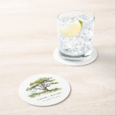 エレガントミニマルグリーンウォーター色オーク結婚ツリー ラウンドペーパーコースター (インサイチュ)