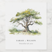 エレガントミニマルグリーンウォーター色オーク結婚ツリー ワインラベル (シングルラベル)