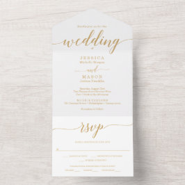 エレガントミニマルシンプル金ゴールド オールインワン招待状